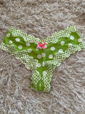 NWT 2010 Victoria’s Secret SLT Cheeky Green White Polka Dot Lace VTG Y2K XSmall